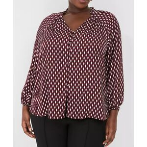 Lane Bryant Blouse 22 24 Women's Black Diamond Print Long Sleeve Faux Button